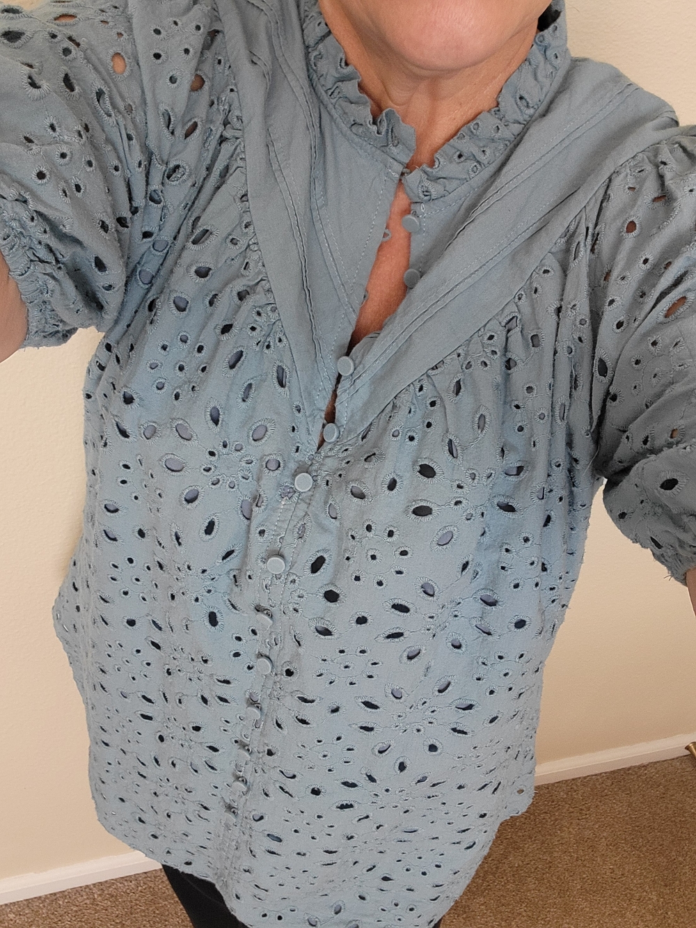 Light Blue Eyelet Button-Front Blouse